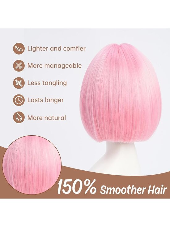 Women Pink Heat Resistant Synthetic Straight Ombre Bob Wig Bangs 10 Inch main image 4